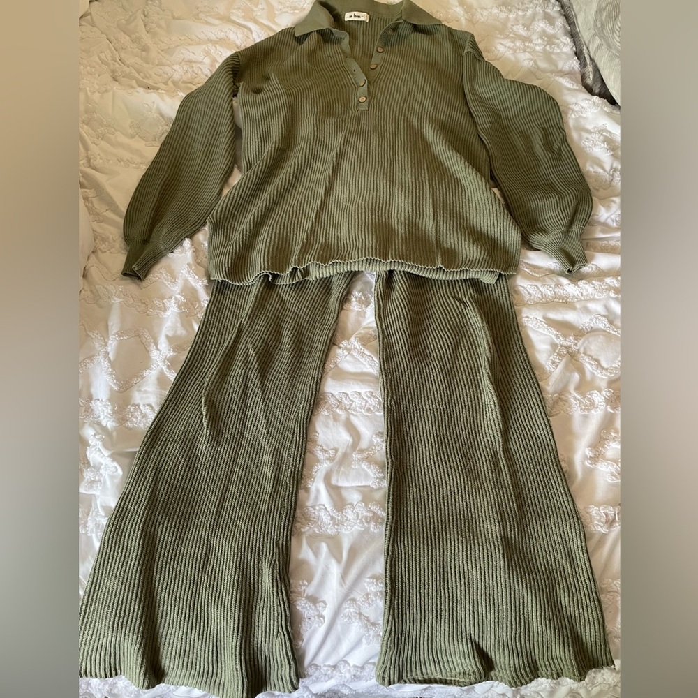 Olive Green Knit Sweater and Pants Set